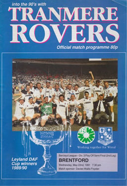 Tranmere Rovers v Brentford Match Programme 1991-05-22